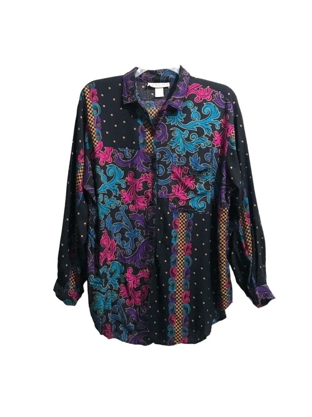 Vintage Venezia Blouse / Tunic Long Sleeve Button Front Made in USA
